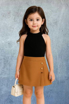 RIYANSHI Girls Casual Top Skirt(Black, Brown)