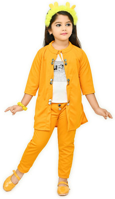 CHANDRIKA LIFESTYLE Girls Party(Festive) Top Shrug, Pant(MUSTARD)