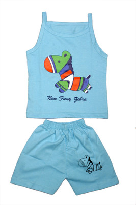 TRITI Baby Girls Casual T-shirt Shorts(Blue)