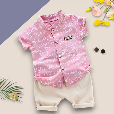 WinsKart Baby Boys & Baby Girls Party(Festive) Shirt Shorts(ALPHA_PINK)