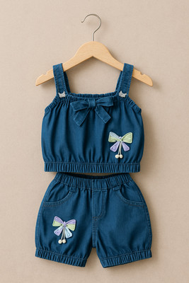 MAAVAISHNO Baby Girls Party(Festive) Top Shorts(Blue)