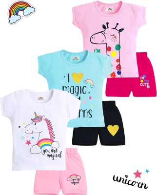 Kuchipoo Baby Girls Casual T-shirt Shorts(Multicolor)