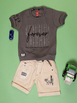 V-MART Boys Casual T-shirt Shorts(Charcoal & Beige)