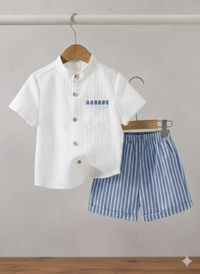 SEFVONA Boys Party(Festive) Shirt Shorts(BLUE & WHITE)