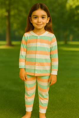 NexBuy NightWears Cord Set Boys & Girls Casual T-shirt Pyjama(Orange & Blue)