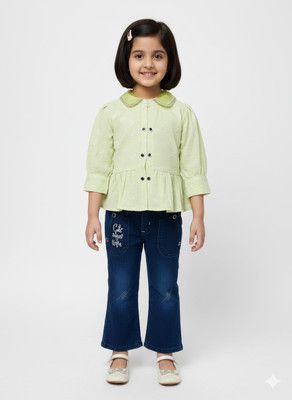 Girijesh Singh Baby Girls Party(Festive) Top Jeans(Green)