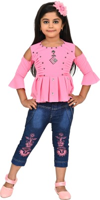 Rayhanfashion Girls Party(Festive) Top Jeans(pink)