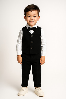 TOGEPI Boys & Girls Party(Festive) Vest Vest, Shirt, Pant, Bow Tie(Black)