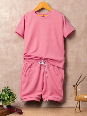 KRIVA Boys & Girls Casual T-shirt Shorts(Pink)