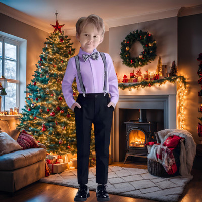 RIYANSHI Boys Party(Festive) Shirt Pant, Bow Tie, Suspenders(LAVENDAR)