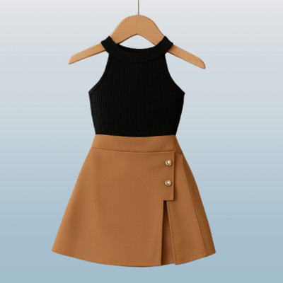 RIYANSHI Girls Casual Top Skirt(Black, Brown)