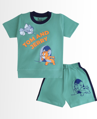Wonder Klothes Baby Boys & Baby Girls Tom & Jerry Casual T-shirt Shorts(Green)