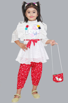 M M NAJRIN FASHION Baby Girls Casual Top Trouser(Red)