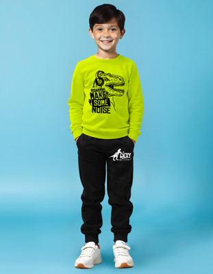 Trampoline Boys Casual T-shirt Track Pants(Green, Black)