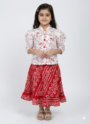 Girijesh Singh Girls Casual Top Skirt(Red)