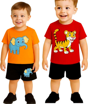 SEGRO Baby Boys & Baby Girls Casual T-shirt Shorts(ORANGE, RED)