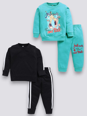 carrydreams Girls Casual T-shirt Trouser(BLACK_SEAGREEN)