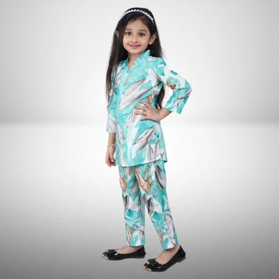 D Plus Creation Girls Party(Festive) Top Pant(blue)