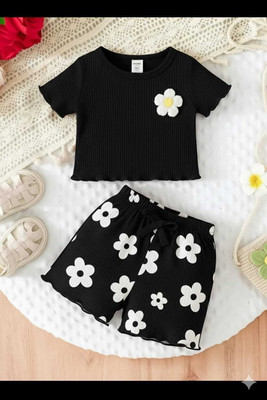 ARIFA INTERNATIONAL Girls Casual T-shirt Shorts(BLACK)