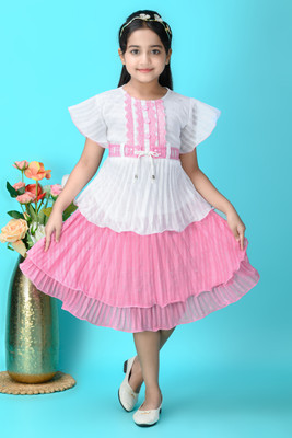 af fashion Baby Girls Midi/Knee Length Festive/Wedding Dress(White, Pink, Short Sleeve)