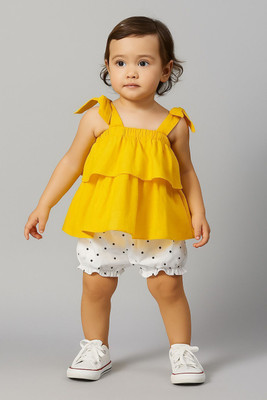 Cutevibe Baby Girls Party(Festive) Top Pant(Yellow)