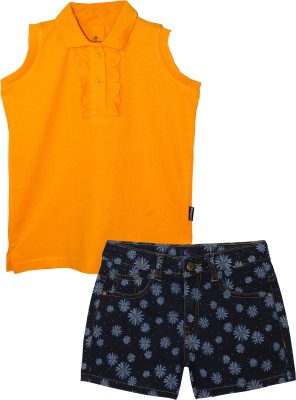 KiddoPanti Girls Casual T-shirt Shorts(Yellow)