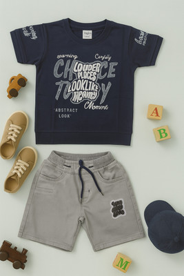 karnika Boys Casual T-shirt Shorts(Navy Blue)
