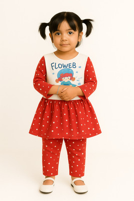 Barsa Girls Casual T-shirt Pyjama(Red)