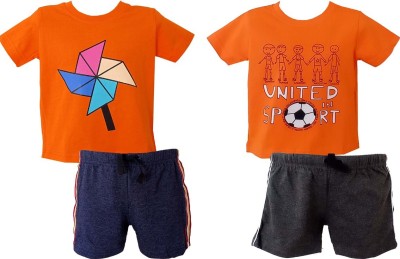 SHLOKSCOUTURE Baby Boys Party(Festive) T-shirt Shorts(OrangeP - OrangeU)