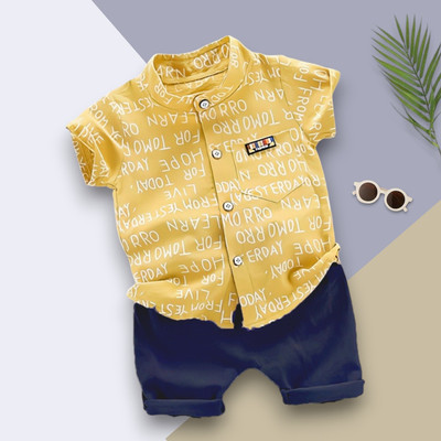 LittleRebel Baby Boys & Baby Girls Casual Shirt Shorts(ALPHA_YELLOW_BLUE)