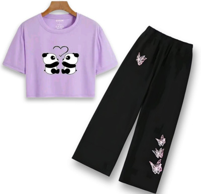 Stylander Girls Kung Fu Panda Casual T-shirt Pyjama(LAVENDER)