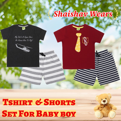 ShaishavWears Baby Boys Casual T-shirt Shorts(Dark Grey - Maroon)