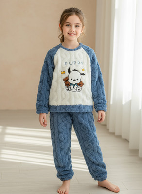 Kavita Fashion Kids Nightwear Boys & Girls Printed Fleece Blend(Light Blue Pack of 1)