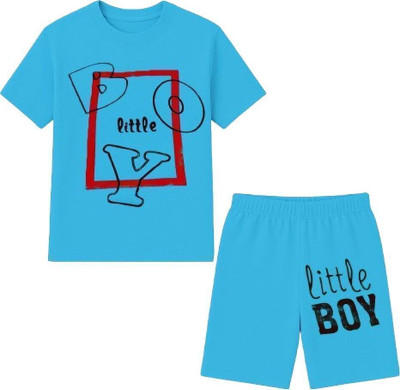 STYLESHIVAM Baby Boys & Baby Girls Printed Cotton Blend Regular T Shirt(Black, Blue, Pack of 1)