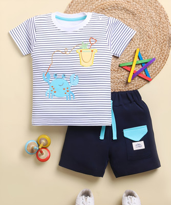 TOONYPORT Boys Casual T-shirt Shorts(White, Dark Blue, Blue)