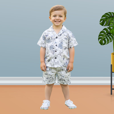 FASHION GRAB Boys Casual Shirt Shorts(Cream)