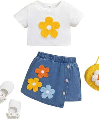 N.MANNAT COLLECTION Baby Girls Daisy Casual T-shirt Skirt, Top(WHITR, BLUE)
