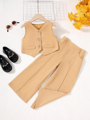 LAXNEEP Girls Casual Jacket Trouser(Cream)