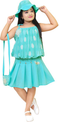 Rida Canbee Indi Girls Midi/Knee Length Casual Dress(Blue, Sleeveless)