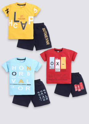carrydreams Boys Casual T-shirt Shorts(RED_YELLOW_SKYBLUE)
