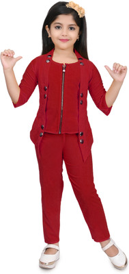 MRM FASHION Girls Party(Festive) Top Pant(MAROON)