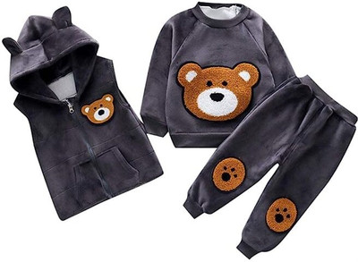 Bold N Elegant Baby Boys & Baby Girls Party(Festive) Sweatshirt Pyjama(Grey-Bear)