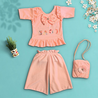 ASROOPFASHION Baby Girls Party(Festive) Top Shorts(PEACH)
