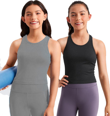 BRAAFEE Girls Casual Cotton Blend Crop Top(Multicolor, Pack of 2)