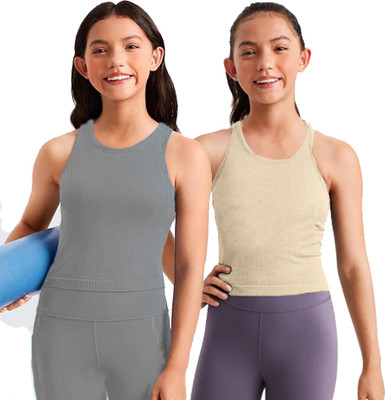 BRAAFEE Girls Casual Cotton Blend Crop Top(Multicolor, Pack of 2)