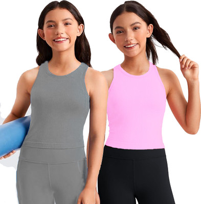 BRAAFEE Girls Casual Cotton Blend Crop Top(Multicolor, Pack of 2)