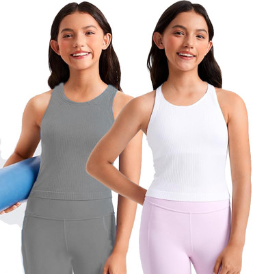 BRAAFEE Girls Casual Cotton Blend Crop Top(Multicolor, Pack of 2)