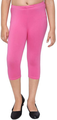 French Kleider Capri For Girls Casual Solid Cotton Lycra Blend(Pink Pack of 1)