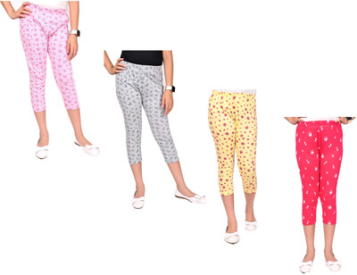 Indistar Capri For Girls Casual Printed Pure Cotton(Multicolor Pack of 4)
