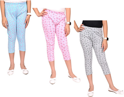 Indistar Capri For Girls Casual Printed Pure Cotton(Multicolor Pack of 3)